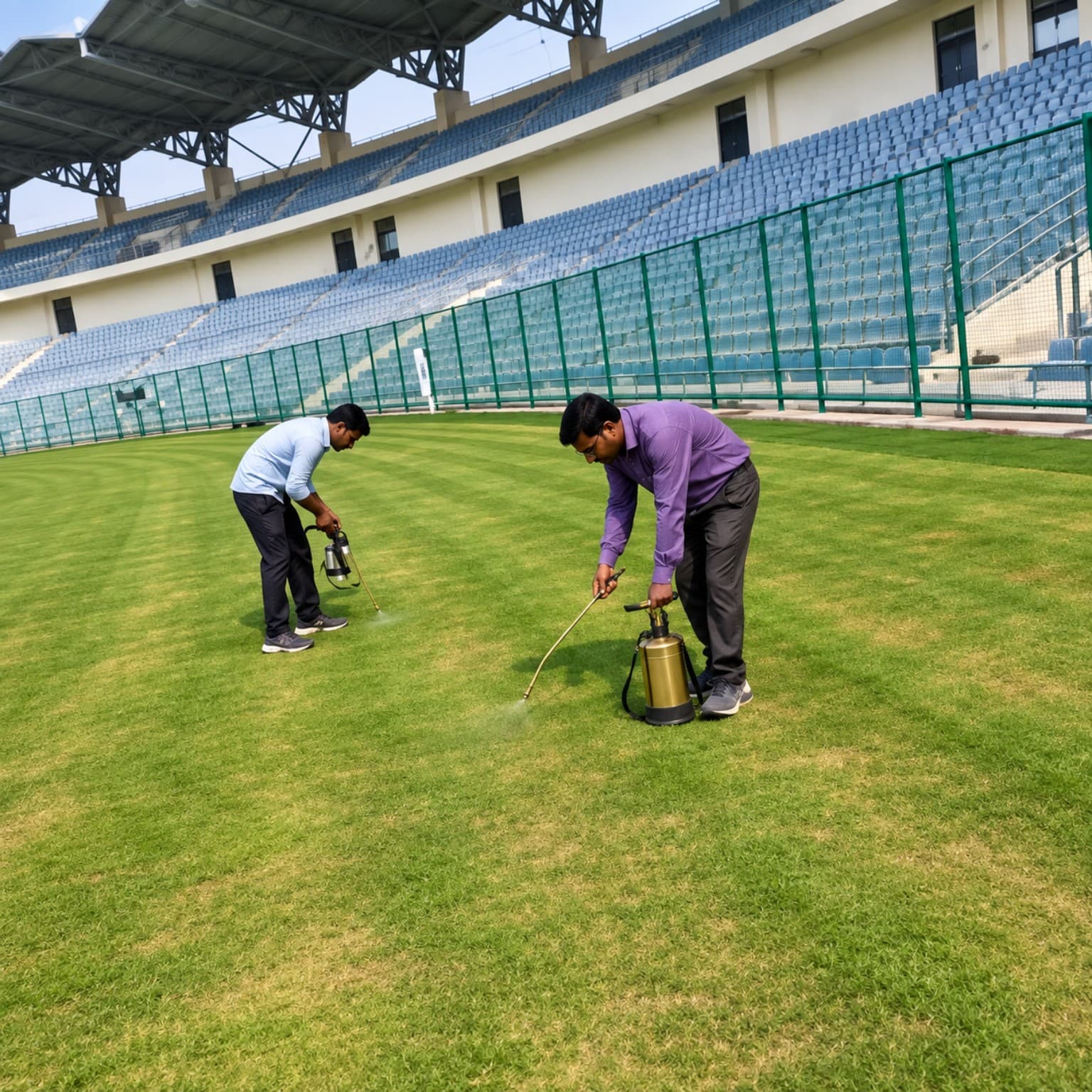 Vansh Pest Control commercial turf spraying treatment operation at a stadium