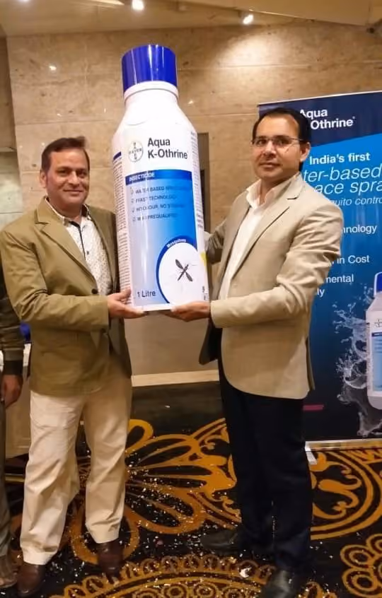 Vansh Pest Control founder photographed with technical leadership at the Bayer Aqua K-Othrine India launch event