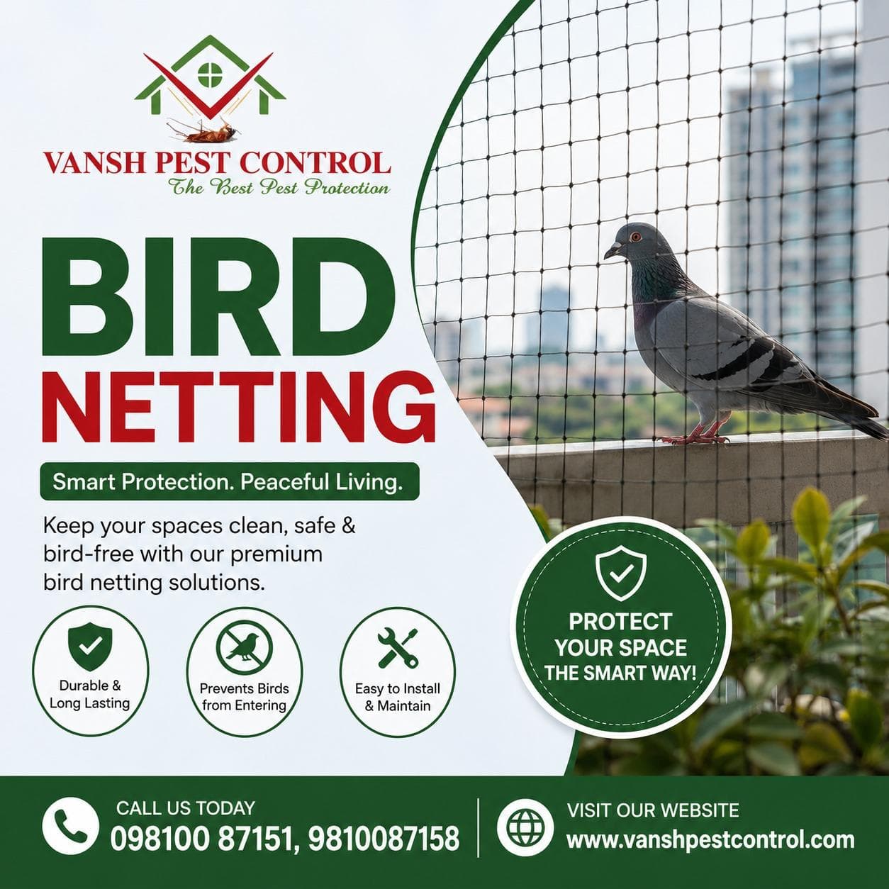 Bird Netting service poster — Vansh Pest Control